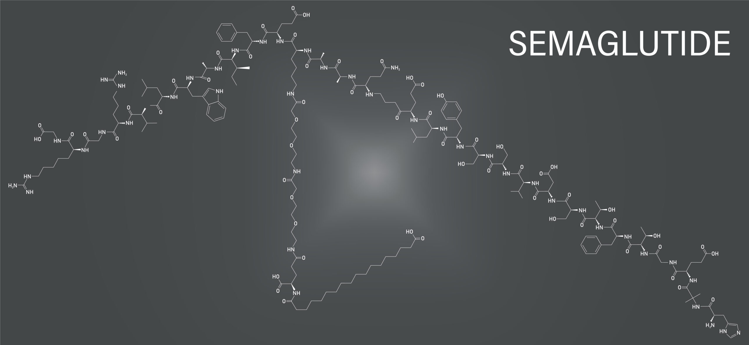Semaglutide diabetes drug molecule. incretin agonist. Skeletal formula.